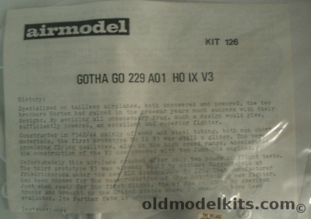 Airmodel 1/72 Gotha Go-229 AO1 / HO-IX V3 - Bagged, 126 plastic model kit